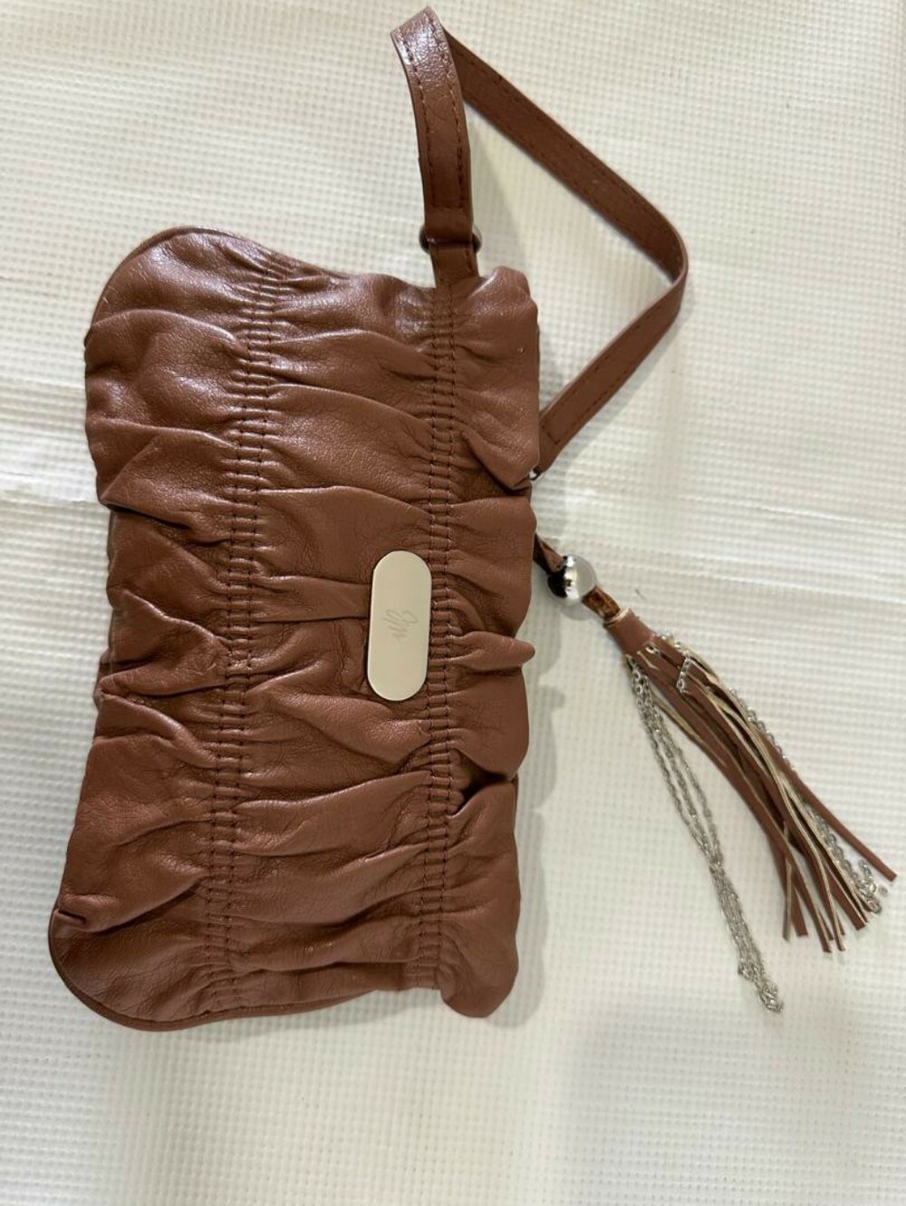 JM Jessica Moore JM Collection Brown Gathered Wristlet Clutch Evening Bag